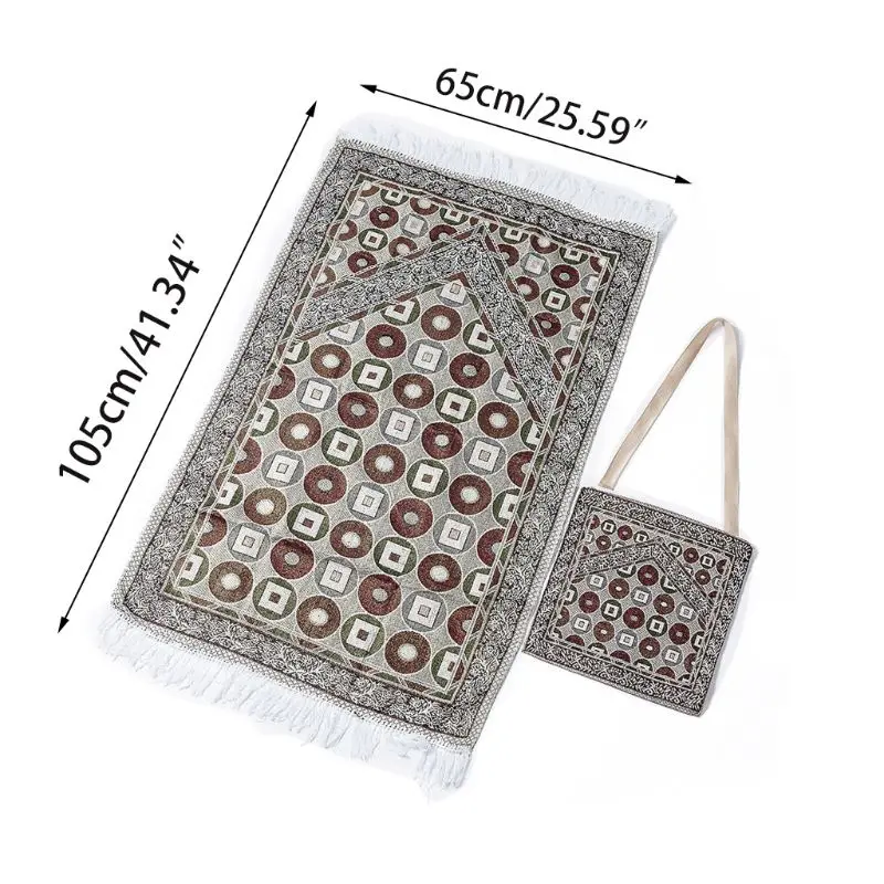 

2PCS Portable Muslim Prayer Rug Polyester Print Braided Mat Travel Home Waterproof Blanket with Carrying Bag 65x105CM
