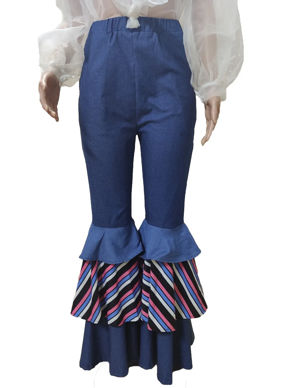 2019 новые весенние женские синие расклешенные брюки клёш с высокой талией