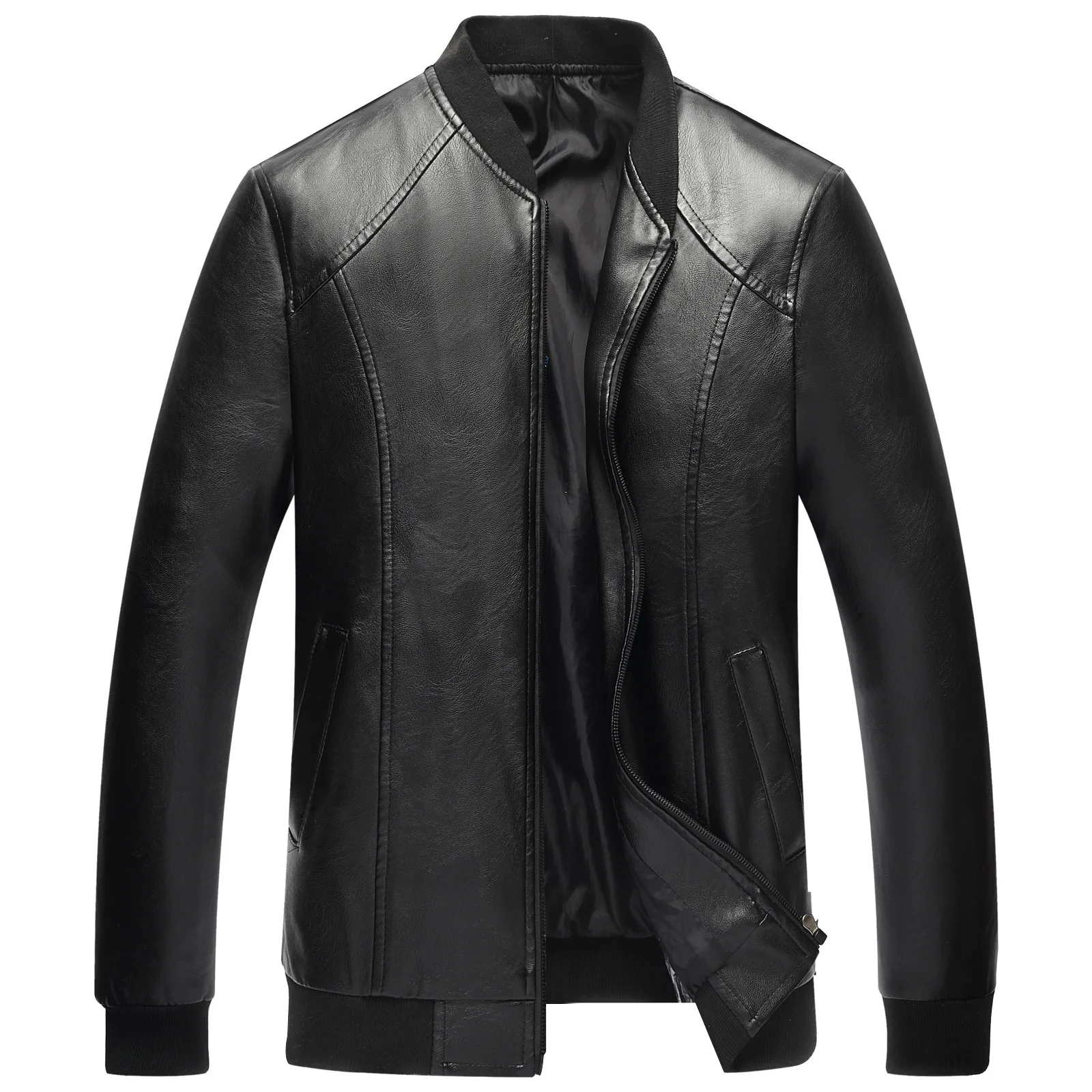 Коричневая ветровка из искусственной кожи мужская куртка с воротником стойкой