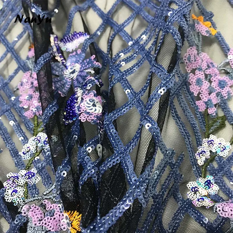 Последние блесток кружевной ткани Французский Европа Nary Blue Gillter вышивка чистая