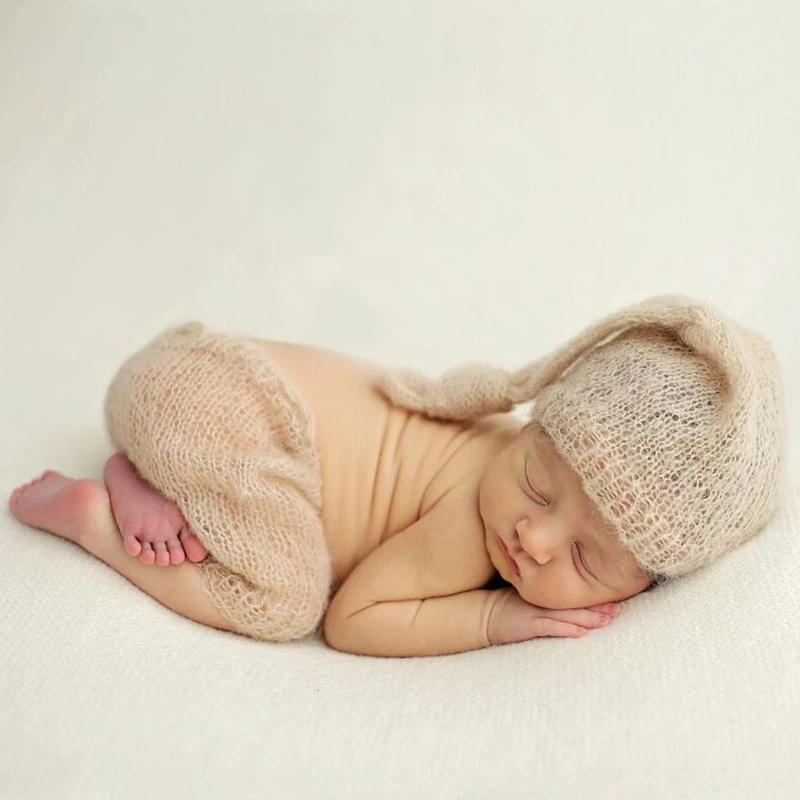 Mohair-ropa de ganchillo para beb&eacute;, accesorios de fotograf&iacute;a para reci&eacute;n nacido, conjunto de gorros para ni&ntilde;o, pelele, accesorios de estudio fotogr&aacute;fico DIY para interiores-1