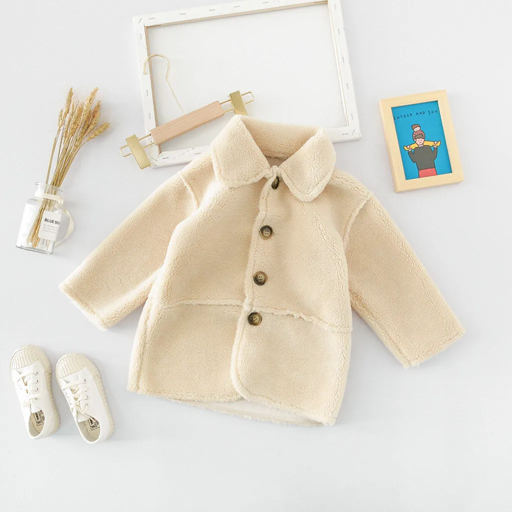 Детское пальто куртка для девочек плюшевая зимняя однотонная ветрозащитная