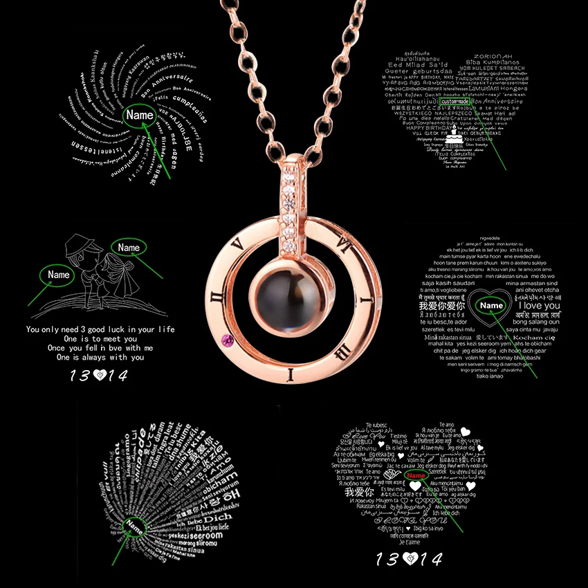 Пользовательское имя 100 языков I Love You ожерелье для женщин Lover розовое золото