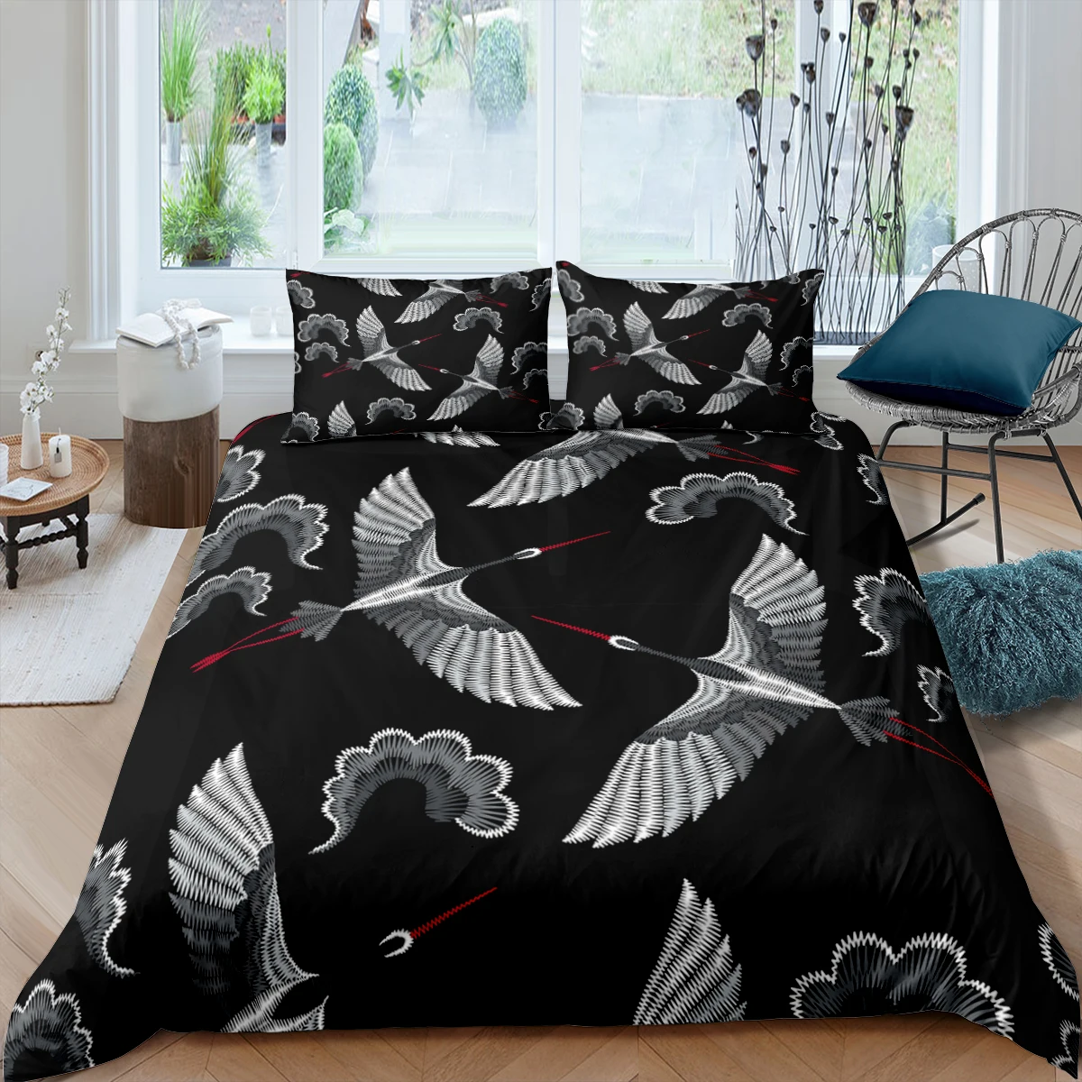 

Beautiful 3D Bedding Set Microfiber White Crane Retro Styles 2/3piece Quilt Cover Pillowcase Duvet Cover Set For Dropshipping