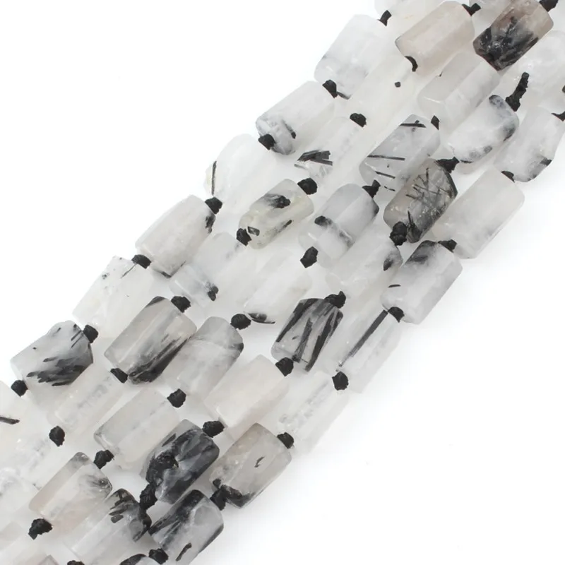Оптовая Продажа Черный Рутиловый Кварц цилиндрические бусины из натурального