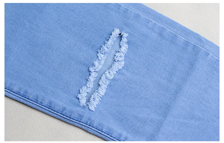 Strech Рваные джинсы Для женщин Брюки зауженные выше колена с большими отверстиями