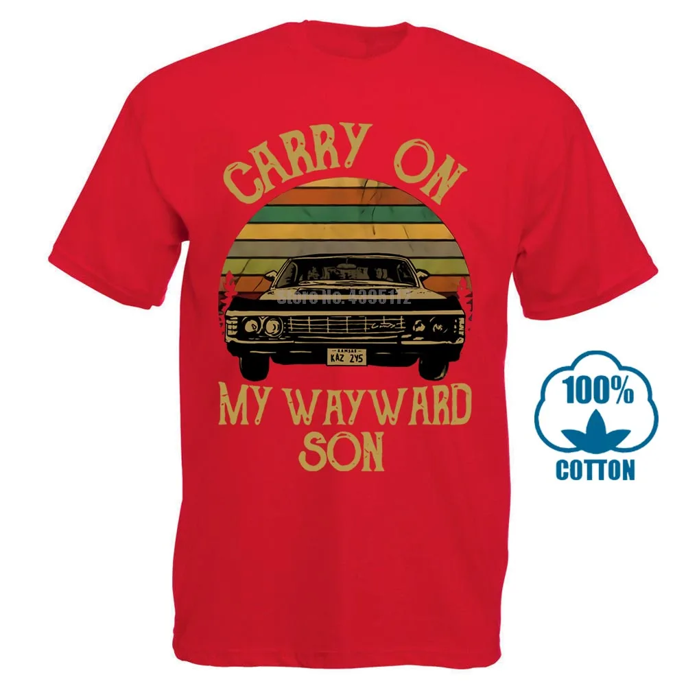 Красный Сверхъестественное Винтажная Футболка Carry On My wayard Son Dark Heather для мужчин Сделано в США - Цвет: Красный