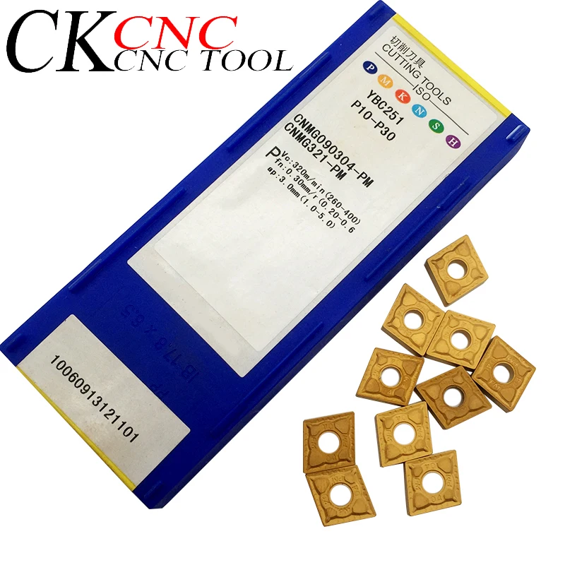 

10pcs CNMG090304-PM YBC251 CNC lathe turning tools CVD carbide Negative angle semi-finishing blade for processing steel parts