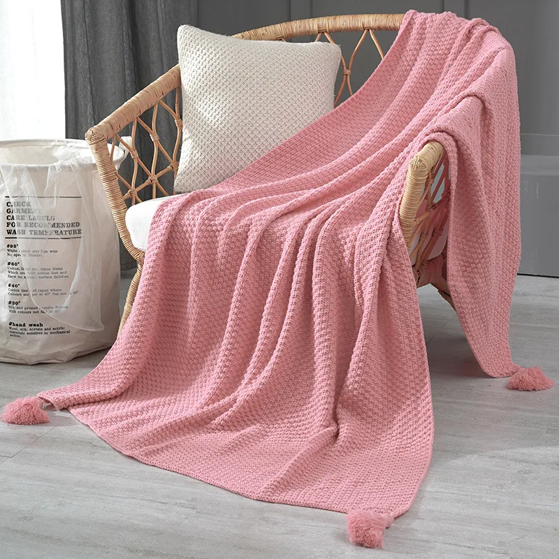 

Thread Blanket with Tassel Solid Beige Grey Coffee Throw Blanket for Bed Sofa Home Textile Fashion Cape 130x170cmKnitted Blanket