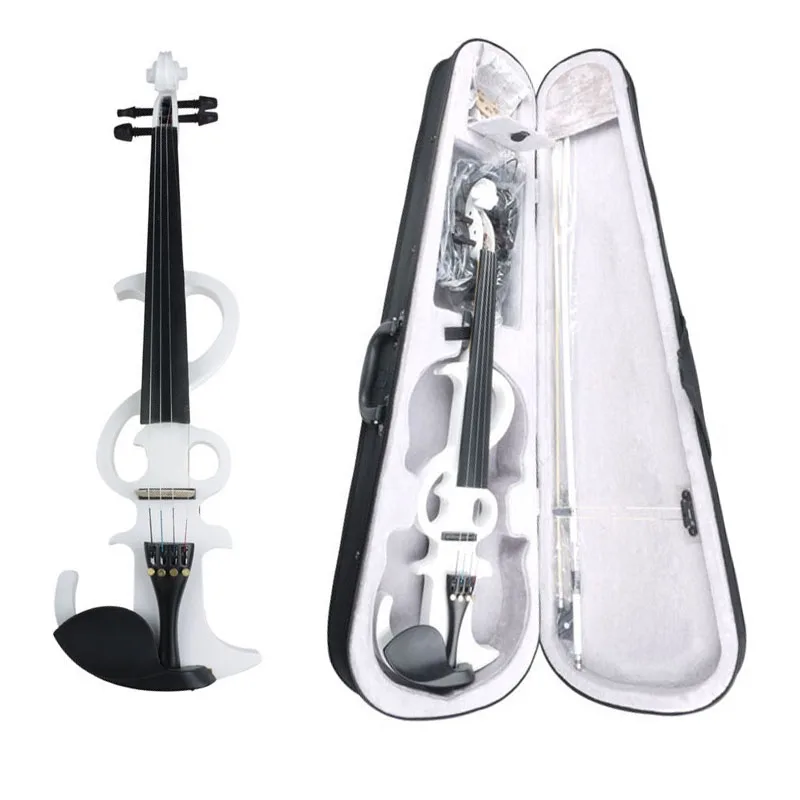 LOMMI Electric Violin 4/4 Full Size Silent Violin Solid Wood With Violin Case+Bow+Rosin+Bridge+Audio Cable White 44 Violin enlarge