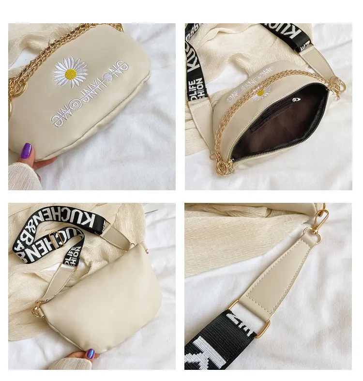 

Summer New Fashion PU Leather Fanny Chest Bag Daisy Pouch Zipper Street Crossbody Bags For Women Birthday Gifts