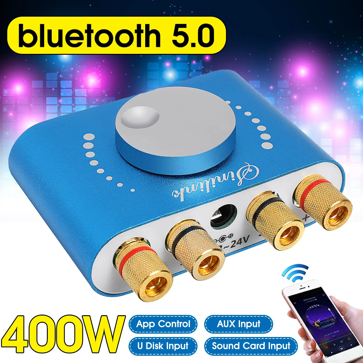 400W 12V/24V 2 CH Mini Amplifier bluetooth 5.0 Speaker Digital Audio Power Class D HiFi Stereo USB Music Sound Card AMP Home Car