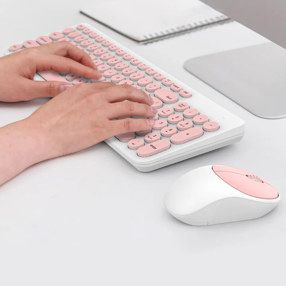 Женская Офисная Клавиатура без косточек комбинированная Милая Розовая Круглая