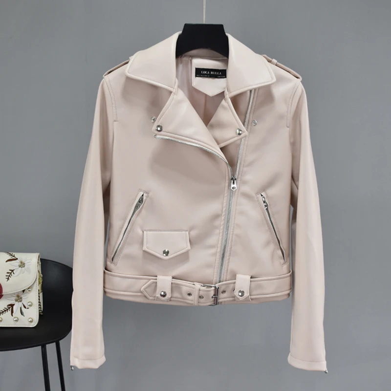 FTLZZ Женская Осенняя искусственная кожаная куртка с застежками-молниями базовое
