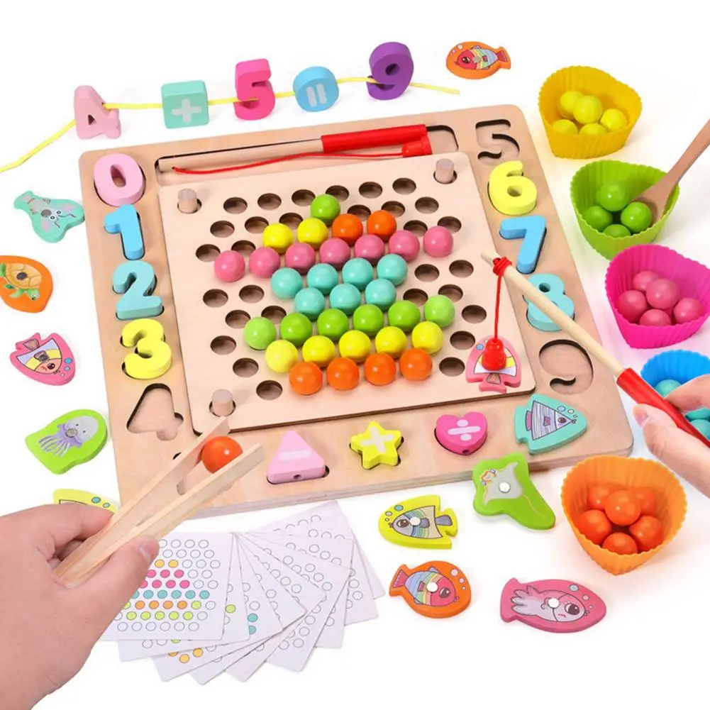 

Rainbow Wooden Clip Go Game Set Dot Bead Board Game Toy Rainbow Clip Bead Montessori Educational Toys Understanding Colors Toys