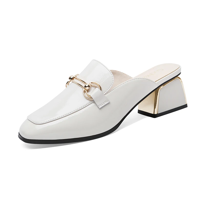 

Baotou Thick Heel Slippers, Metal Decorative Solid Color Shoes For Women, Women'S Platform Shoes