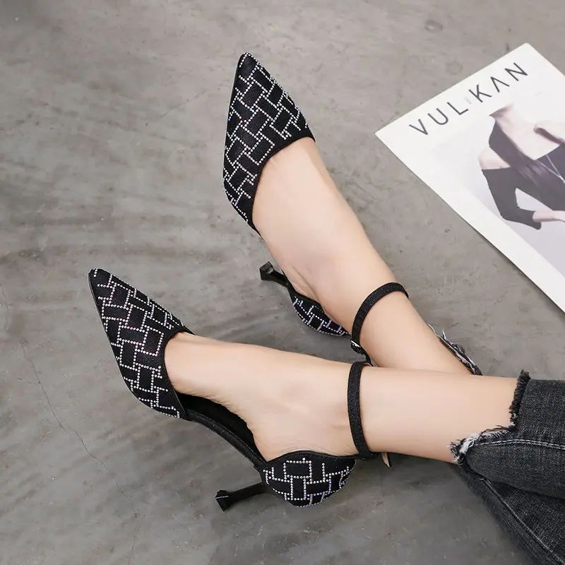 

High Heels New 2021 Fashion Women Shoes On Heels Casual Women's Sandals Crystal Party Pointed Toe Pumps Sapatos Femininos Talons