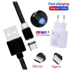 Магнитный кабель usb-c, Micro USB, для Xiaomi mi note 10, CC9E, 9T PRO, A1, A3, A2 LITE, F1, Redmi 6a, 7a, 8a