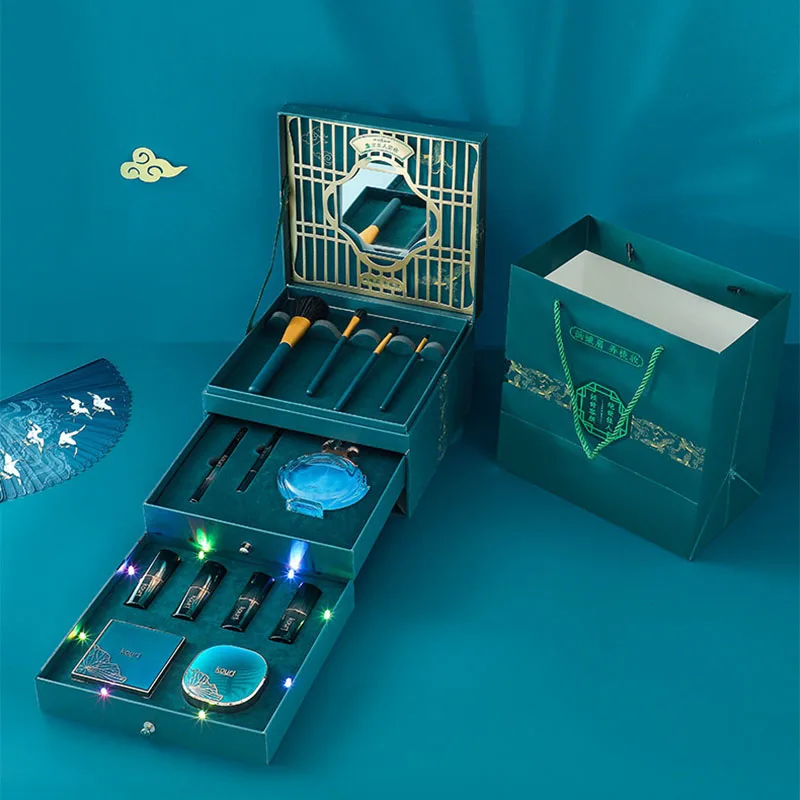 

Oriental Beauty Cosmetics Makeup Music Gift Box Set Carved Lipstick Gilt Perfume Air Cushion Make Up Tools Kit Gift for Women