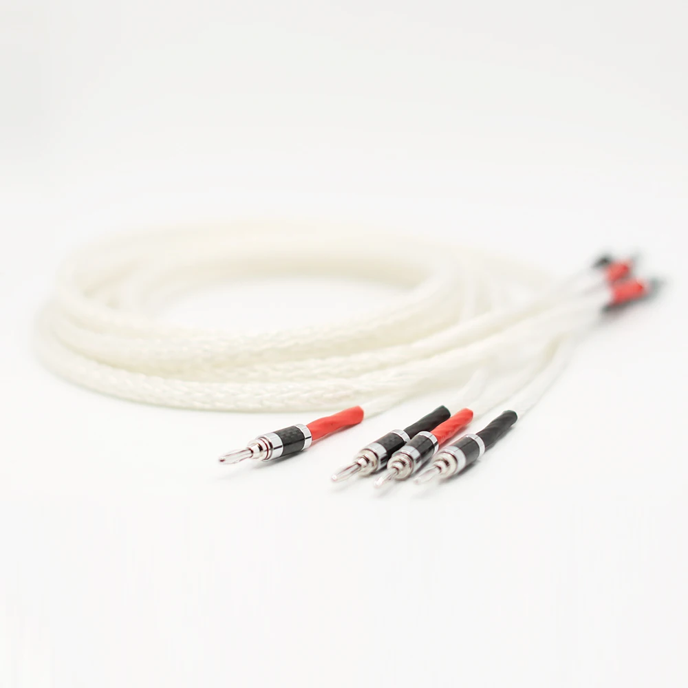 Пара 8AG серебристый динамик кабель hifi из углеродного волокна с банановым