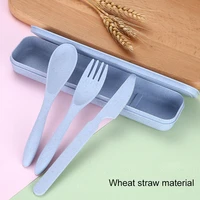 portable camping cutlery set for kids adult travel travel utensil set with case wheat straw reusable spoon chopstick fork