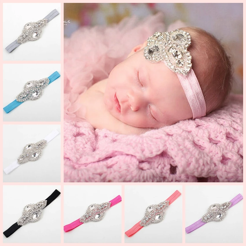 

Chic Shining Oval Rhinestone Baby Girls Headband Solid Color Elastic Children Hair Band Kids Accessories Birthday Gifts