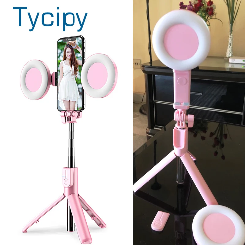 4 в 1 Беспроводная bluetooth селфи палка светодиодная кольцевая лампа выдвижной