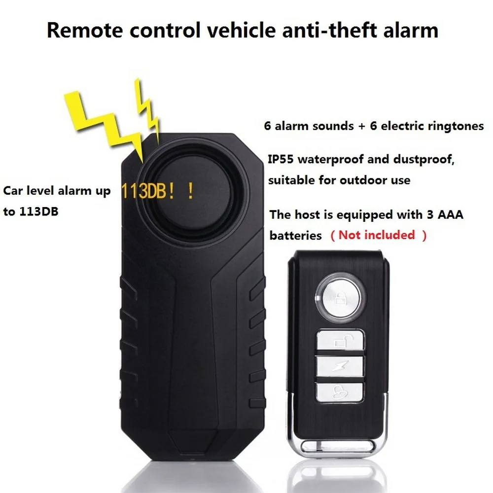 

Wireless Remote Control Waterproof Bike Anti-Theft Alarm Motorcycle Bicycle Security Alarm 113dB Electric Car Alarm Sensor