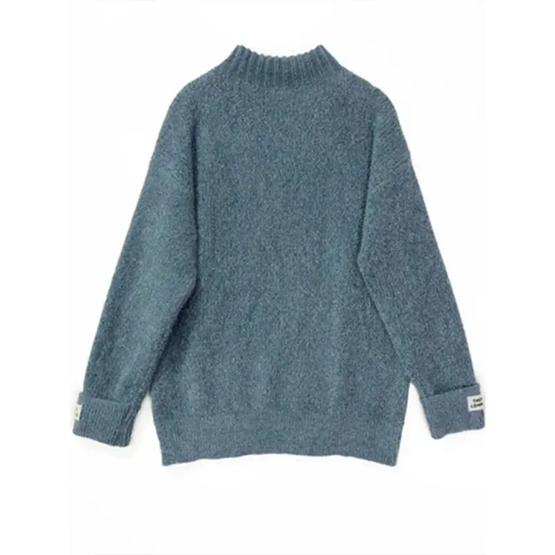Осень-зима, женский свитер, однотонный, с высоким воротником, с вышивкой, тонкий, свободный, пуловер, свитер, Джерси, mujer