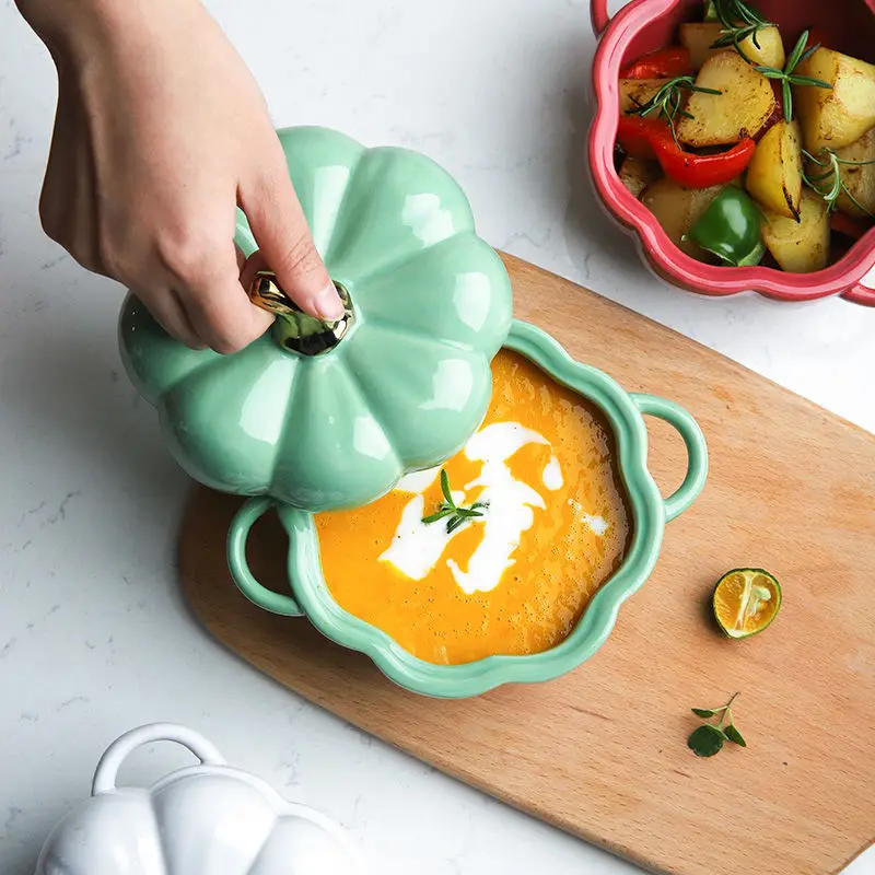 Креативные милые суп из тыквы чаша для выпечки с крышкой Керамическая пиала риса