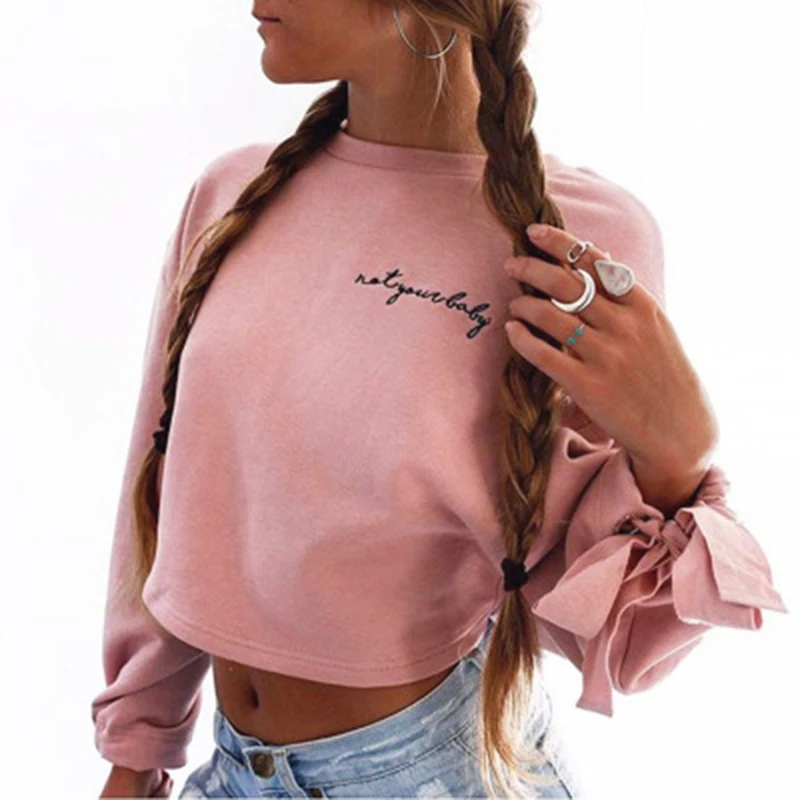 

Bigsweety Women Short Hoodies Jumper Sweatshirts Female Pink Cropped Top Autumn Kawaii Harajuku Embroidery Letter Loose Pullover