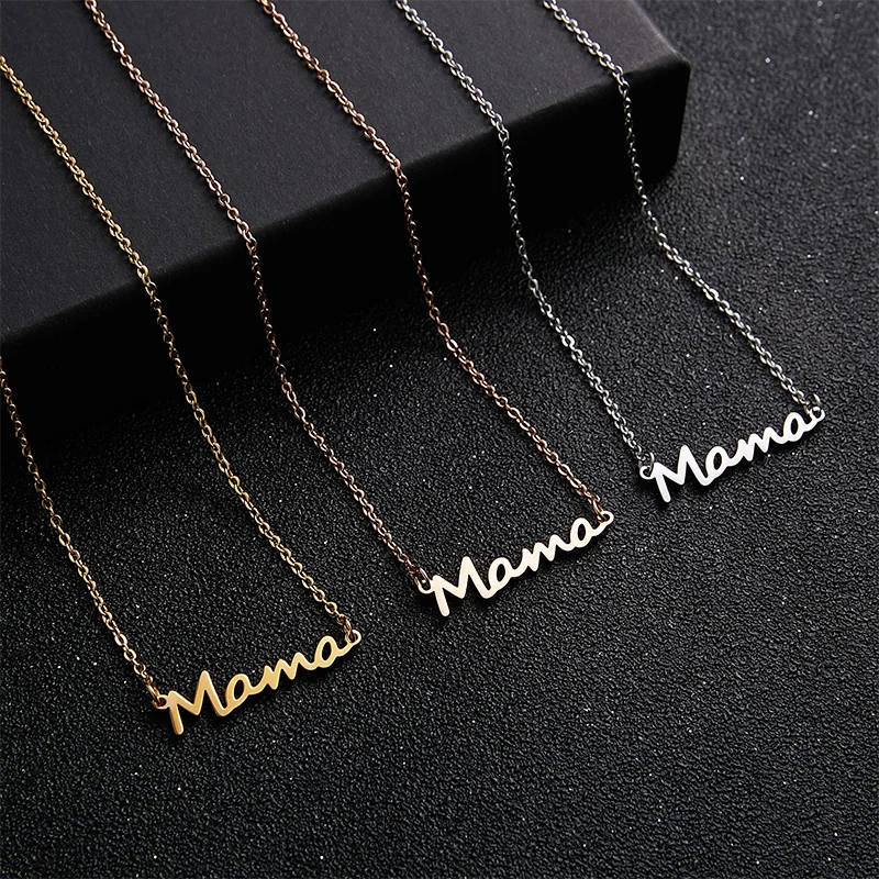

MAMA Stainless Steel Statement Necklace Women Family Gold Color Necklaces Pendants Jewelry mujer Mother's Day Gift