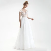 elegant white ivory a line wedding gowns 2021 o neck lace appliques short sleeve plus size tulle bridal dress