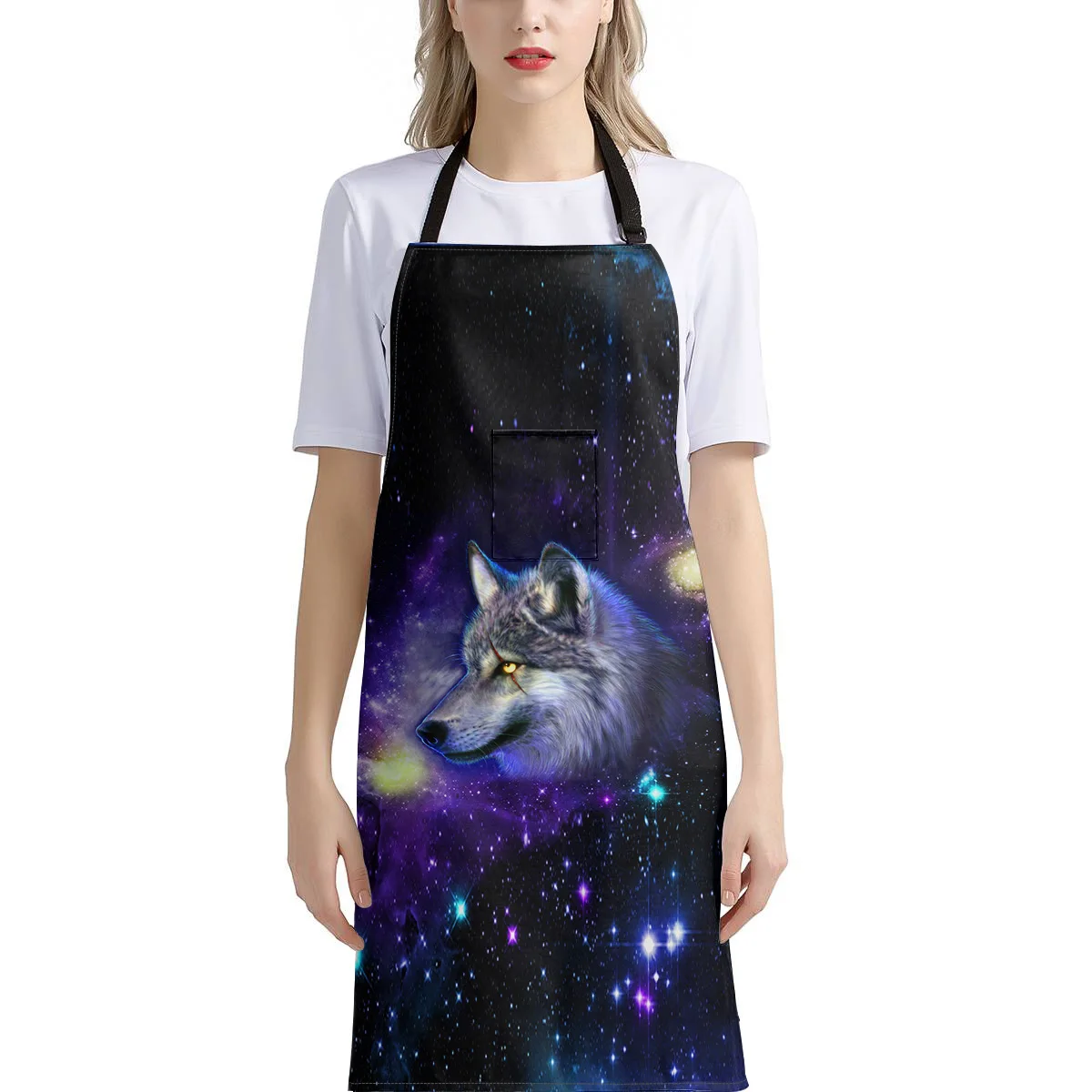 

Adjustable Half-length Aprons With Pocket Galaxy Wolf Lion Leopard Design Kitchen Cooking Bibs Apron Large Home Cleaning Tools