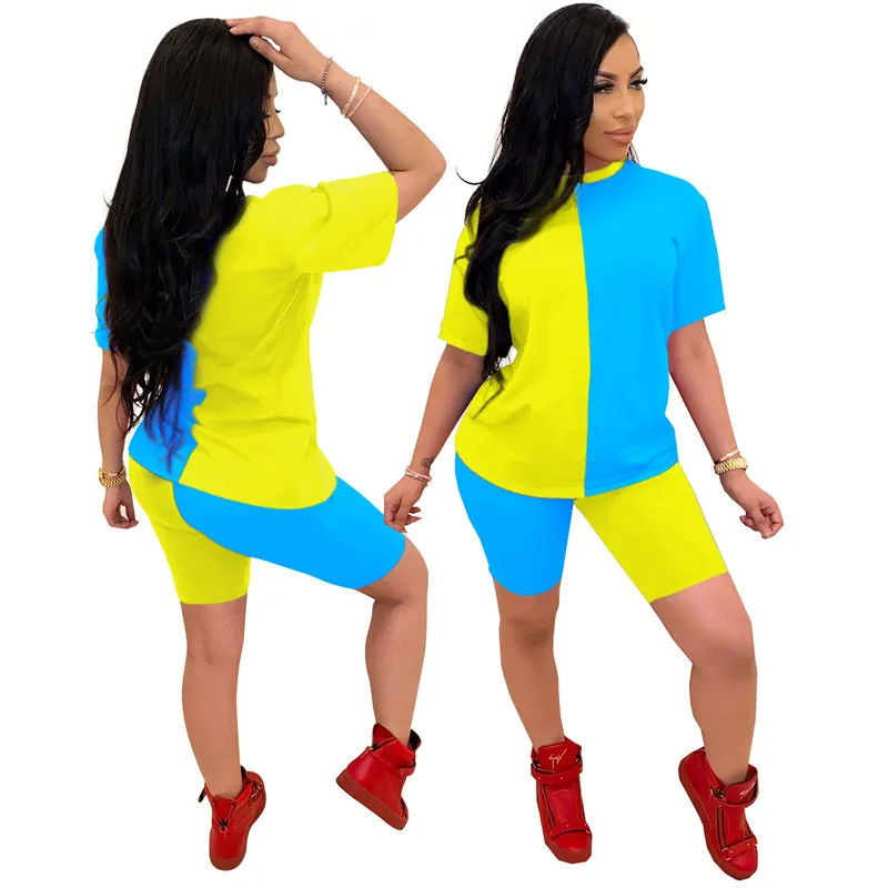 Женский модный комплект одежды из 2 предметов пуловер с коротким рукавом цветной