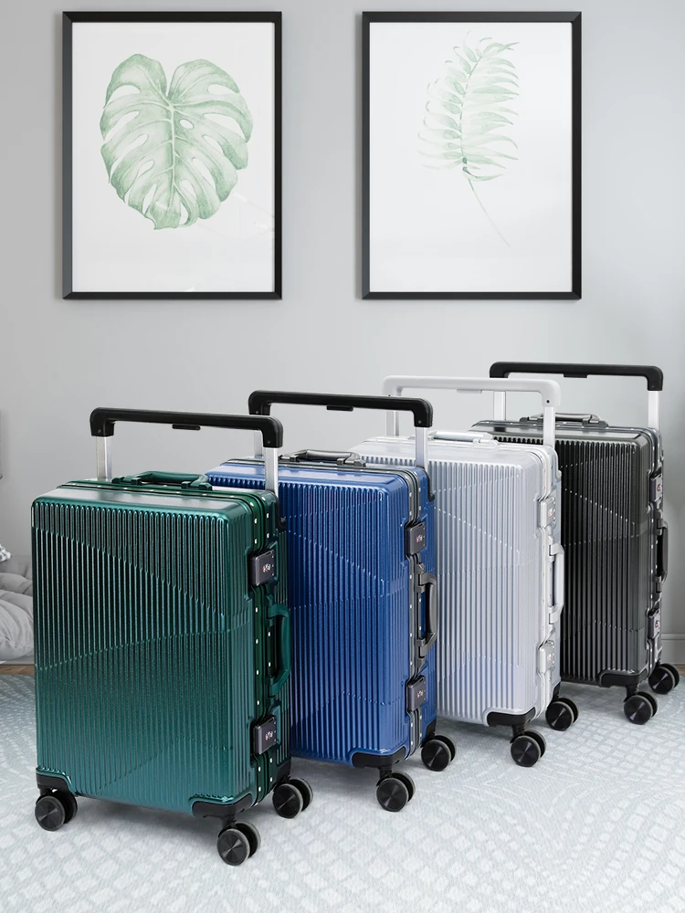 

20 "Cabin Travel Suitcases Men's 24 "Black Luxury Aluminum Frame Rolling Luggage High-Capacity Retro Wheeled Wide Trolley Case