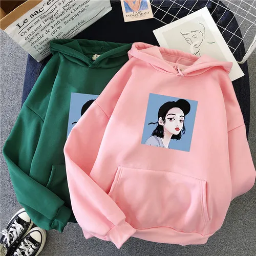 Розовый Зимняя теплая негабаритная толстовка с капюшоном Женская мода Harajuku Женский пуловер Kawaii Белая Толстовка Топы женские плюс бархат - Цвет: Розовый