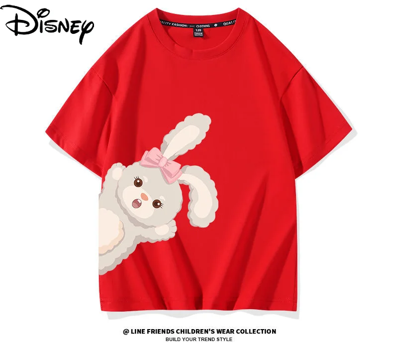 

Disney Xingdailu Cotton Short-sleeved Summer Children's Western Style Loose Cartoon Print Breathable Casual Half-sleeved Top
