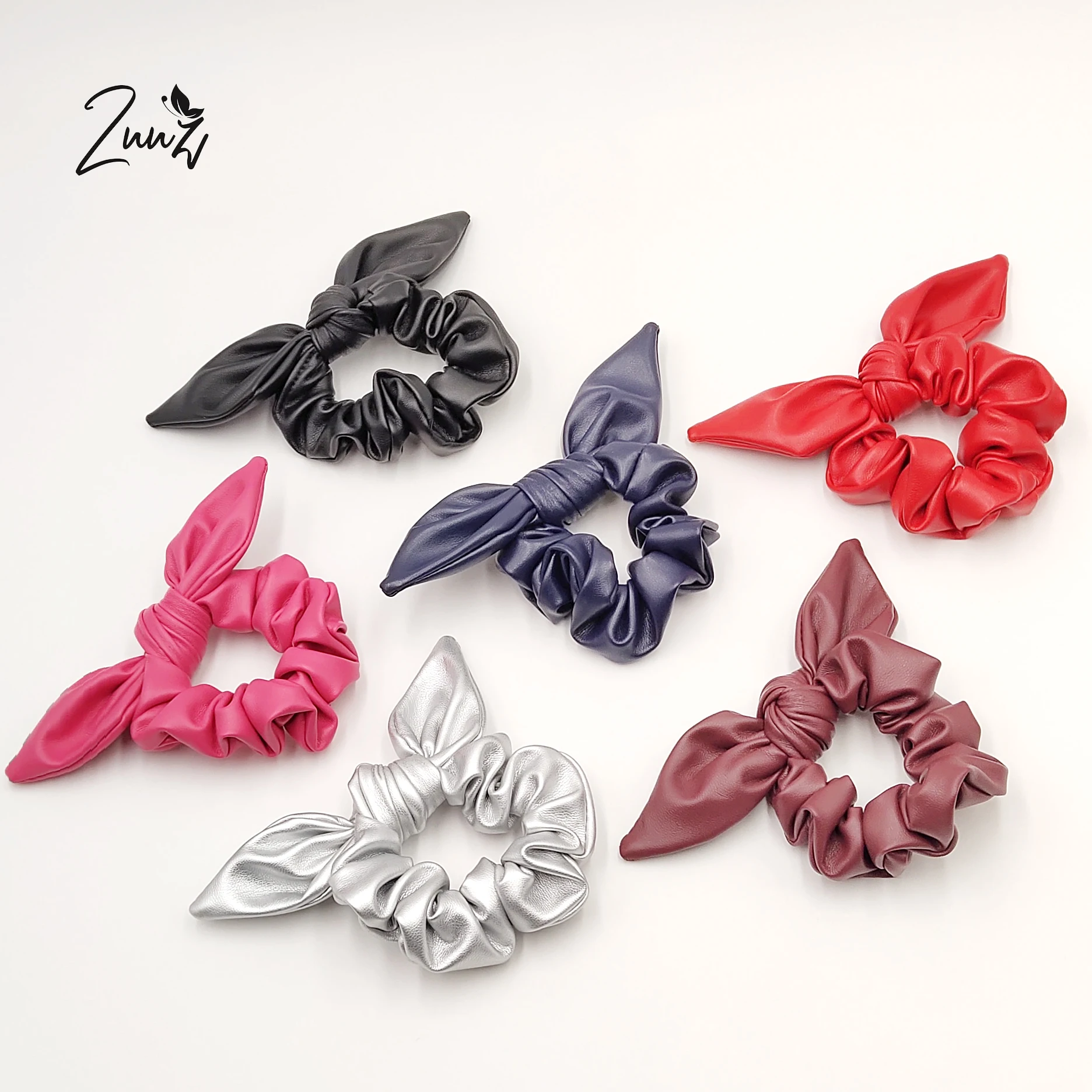 

Faux Leather Rabbit Ears Hair Scrunchie Bunny Ears Hair Bow Tie Elastic Girls/Women Ponytail Holder PU Fashion Hair Accessories
