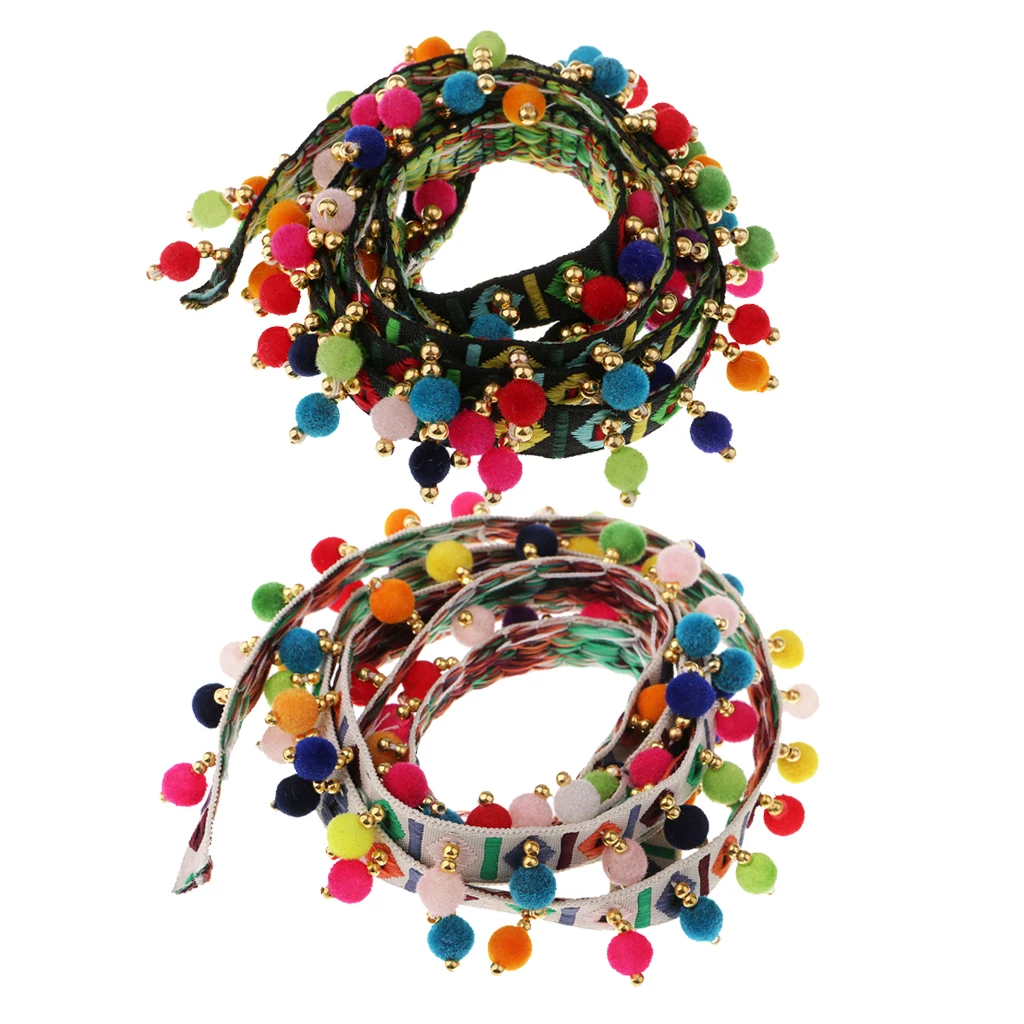 Комплект одежды из 2 предметов в богемном стиле с цветными шариками и бахромой |