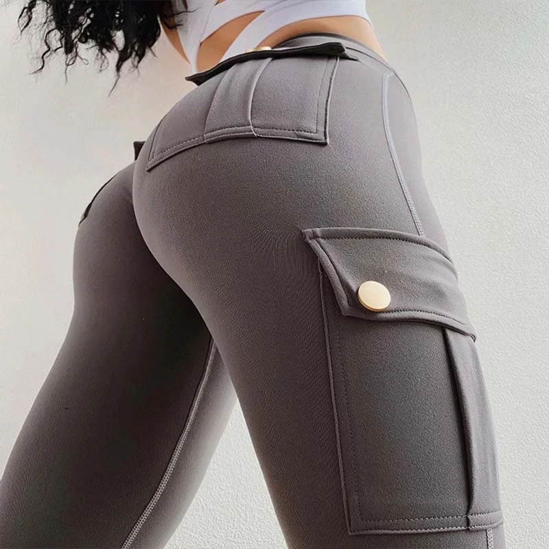

FOXKANKENING Women Slim Leggings High Waist Elastic Push Up Pockets Legging Female Workout Fitness Leggins Femme Sportswear