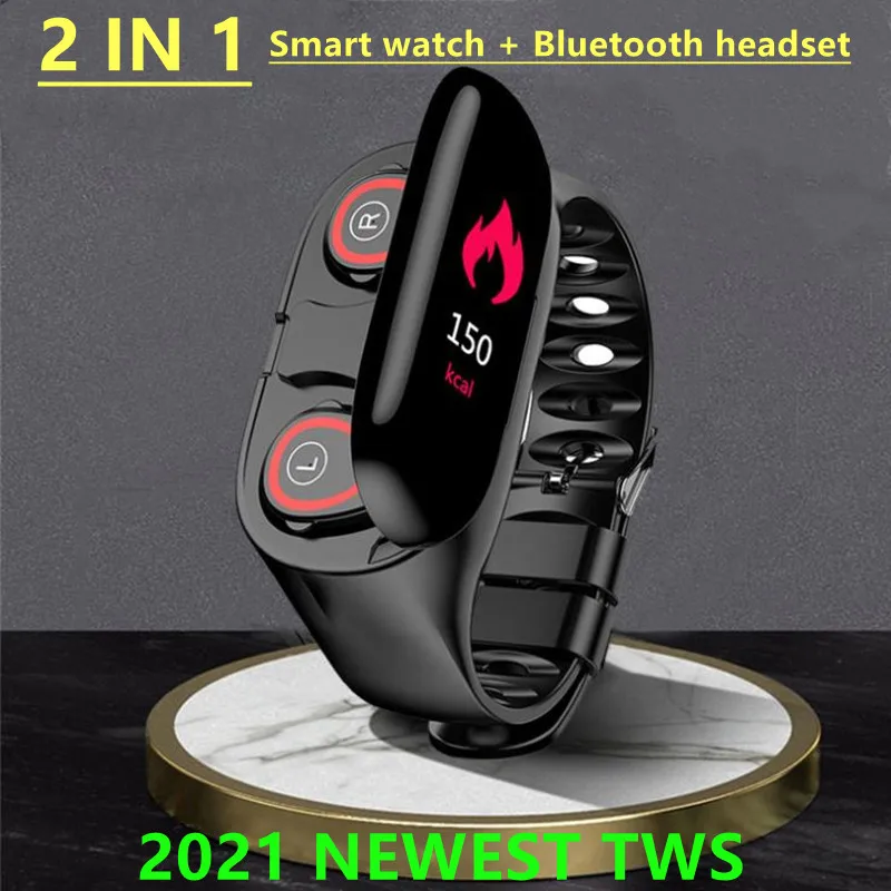 

2 IN 1 TWS Wireless Headphones & Smart Bracelet Watch Bluetooth Earbuds 5.0 Earphone Sports Headset With MIC For Xiaomi Huawei