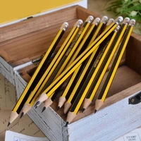 3pcslot classical yellow black strip hb pencil with eraser school supplies child gift stationery papelaria g238