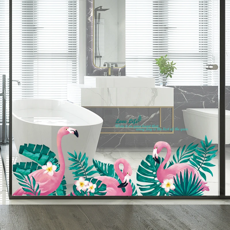

Nordic style Flamingo Wall Stickers for Living room Bedroom Sofa Background Green Leaf Wall Decals Self-adhesive Vinyl Murals