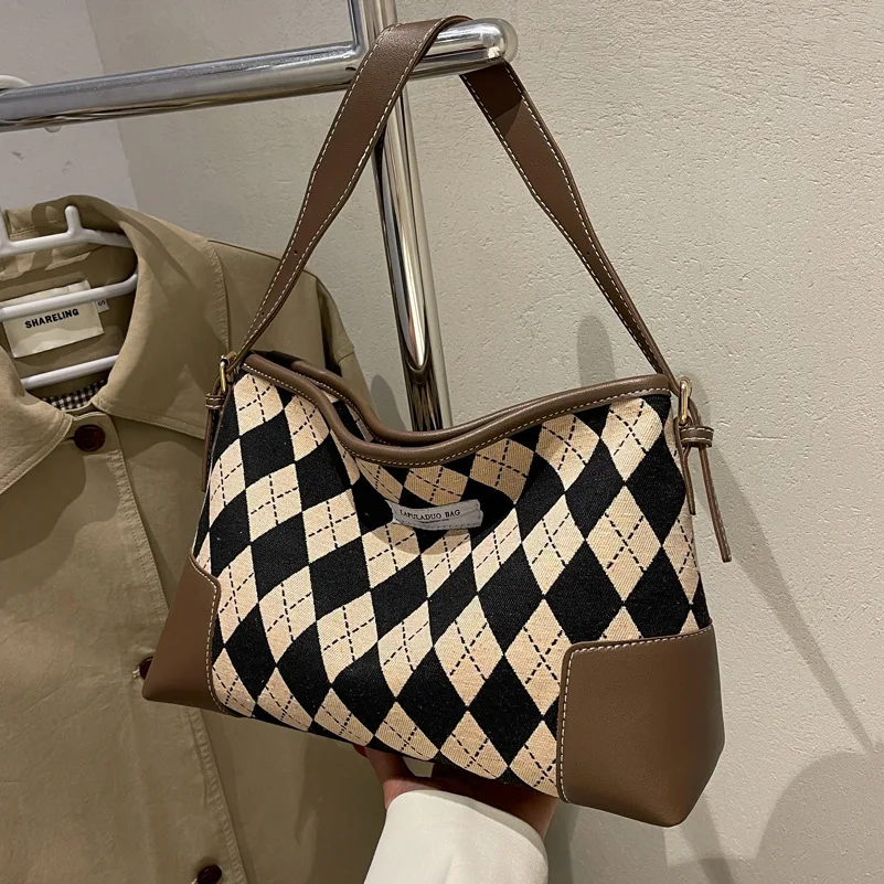 

2022 New Women Canvas Handbags Fashion Plaid Design Women Big Shoulder Bags Fashion Casual Totes Bags