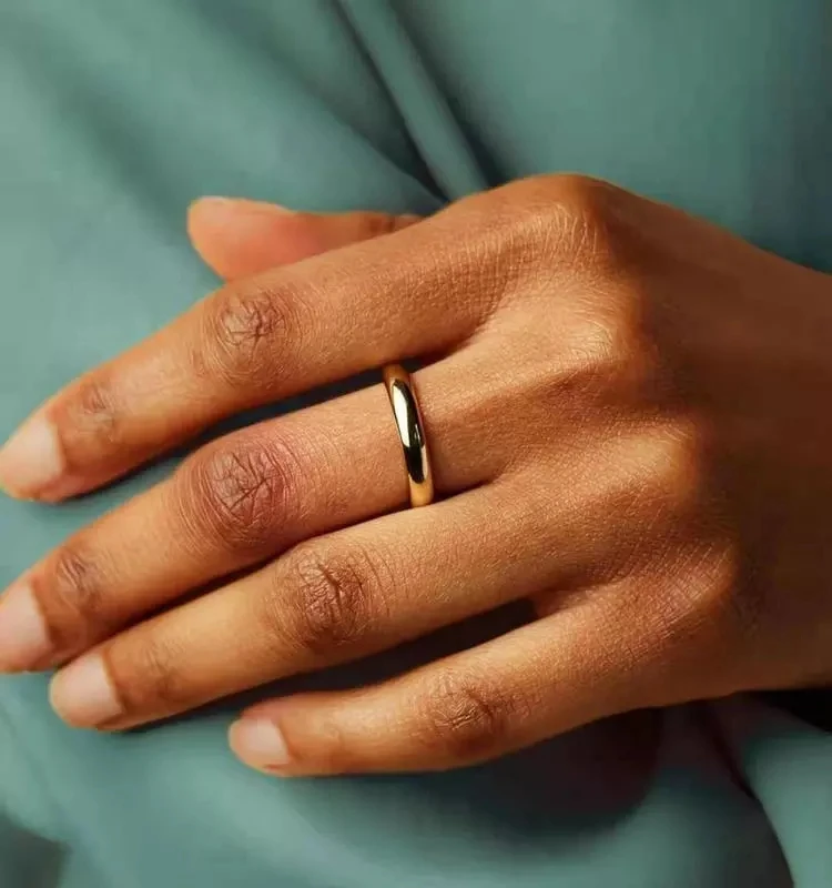 

New Stainless Steel Chubby Rings For Women With Pearl Shell Croissant Rings Stacking Band Jewelry Wedding Party Accessories