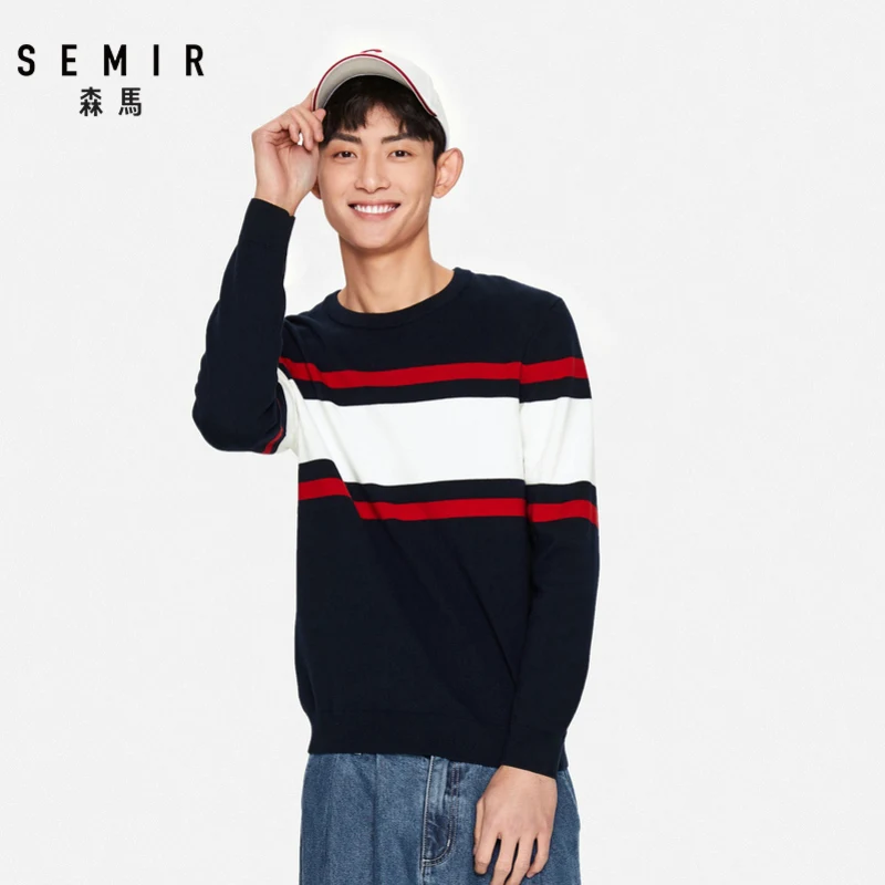 

SEMIR 2020 spring and autumn new sweater men round neck jumper hit color striped sweater trend pullover slim man clothes