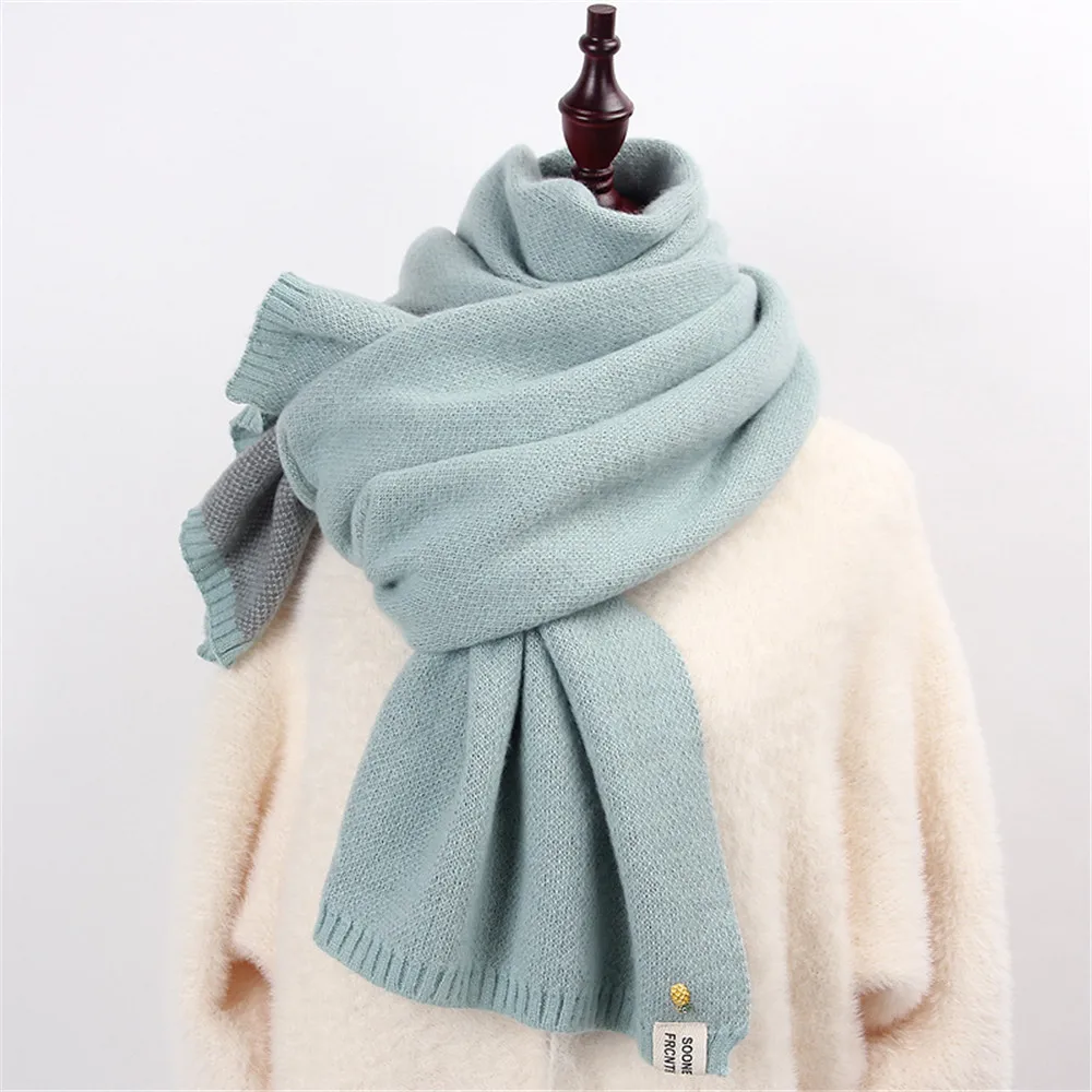 

New Autumn and Winter Knitted Scarf Double-sided Imitation Cashmere Korean Thick Warmth Small Pineapple Decoration Scarf Shawl
