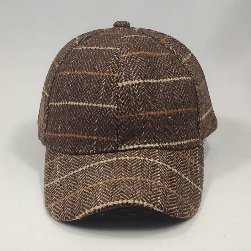B adjustable plaid tweed vintage men cap country baseball hat dark grey lt.brown beige - Цвет: B