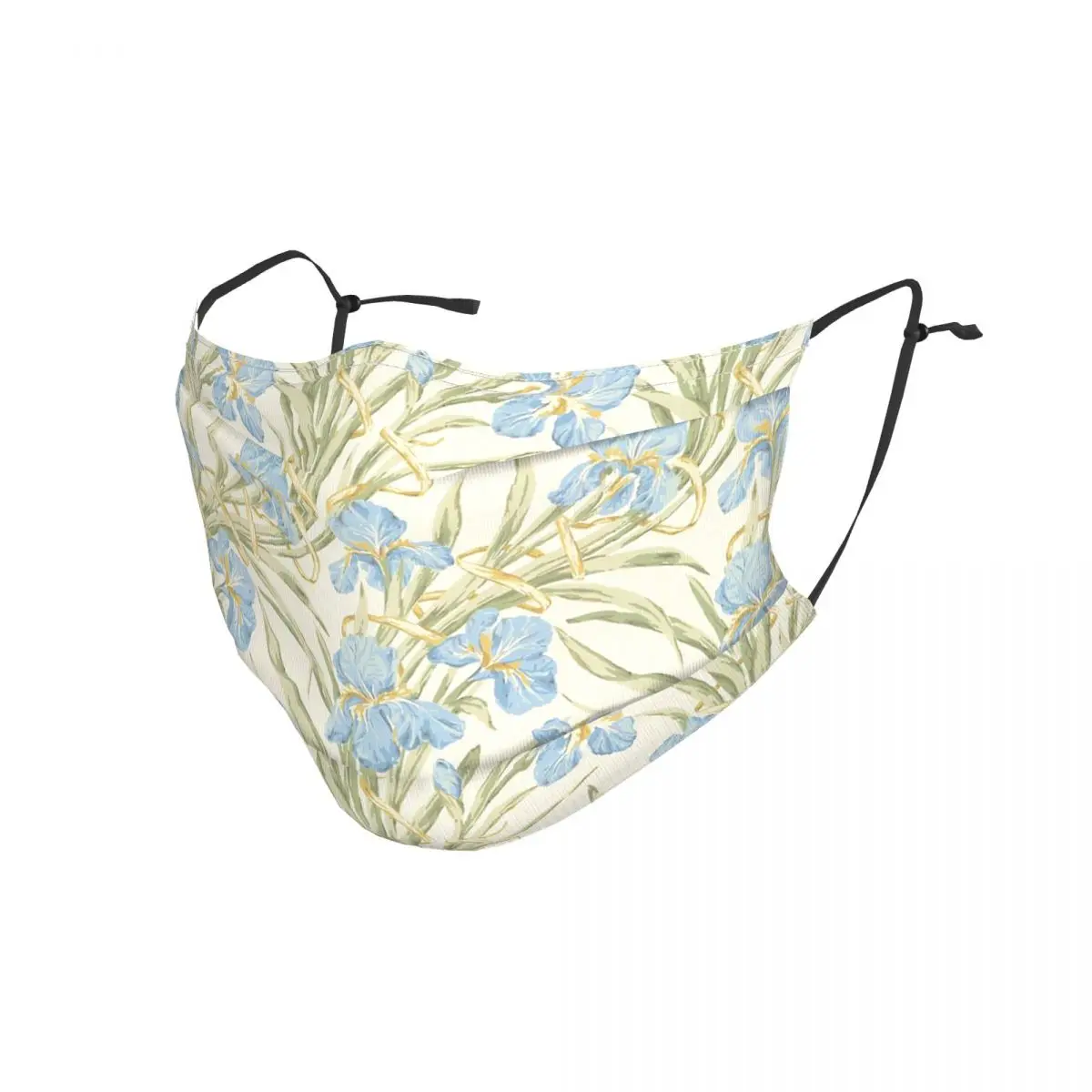 

Vintage Blue Iris Art Non Disposable Printed Mouth Face Mask Windproof Cold Proof with Filter Winter Protection Cover Respirator
